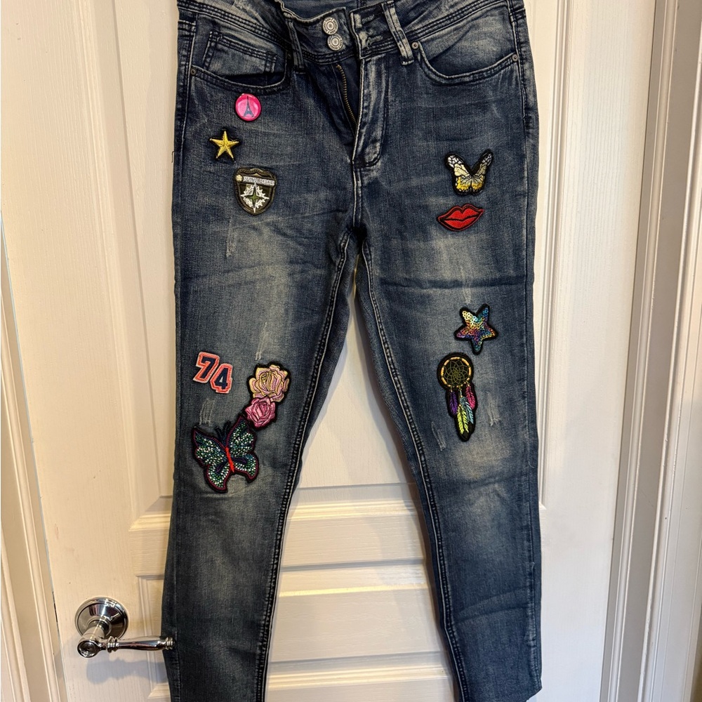 Indigo Rein Blue Jeans with Colorful Patches